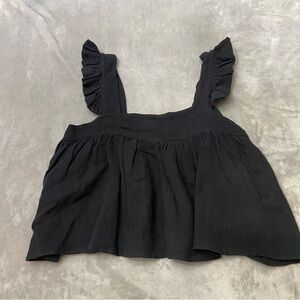 Karlie 100% linen ruffle strap tank top black 4069